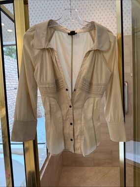 Roberto Cavalli Cream Button-Front Fitted Blouse